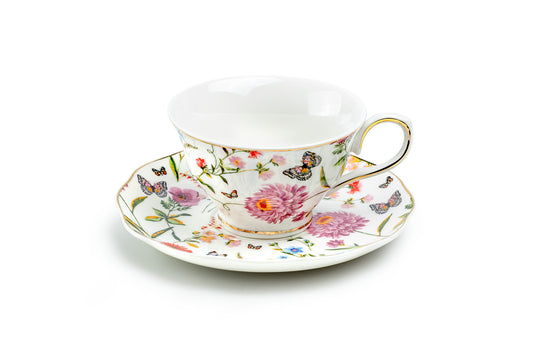 Butterfly Garden Fine Porcelain Tea Cup and Saucer