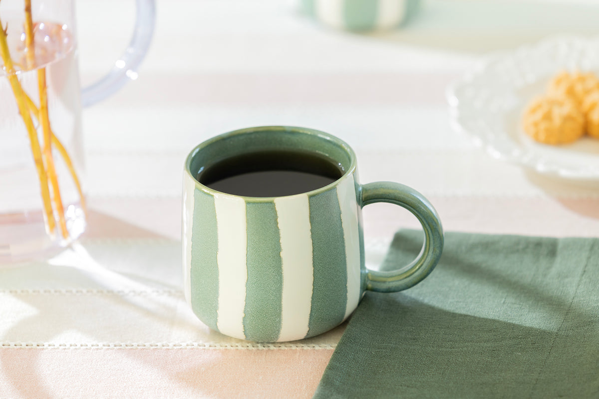 Sage Green Striped Coffee Mug