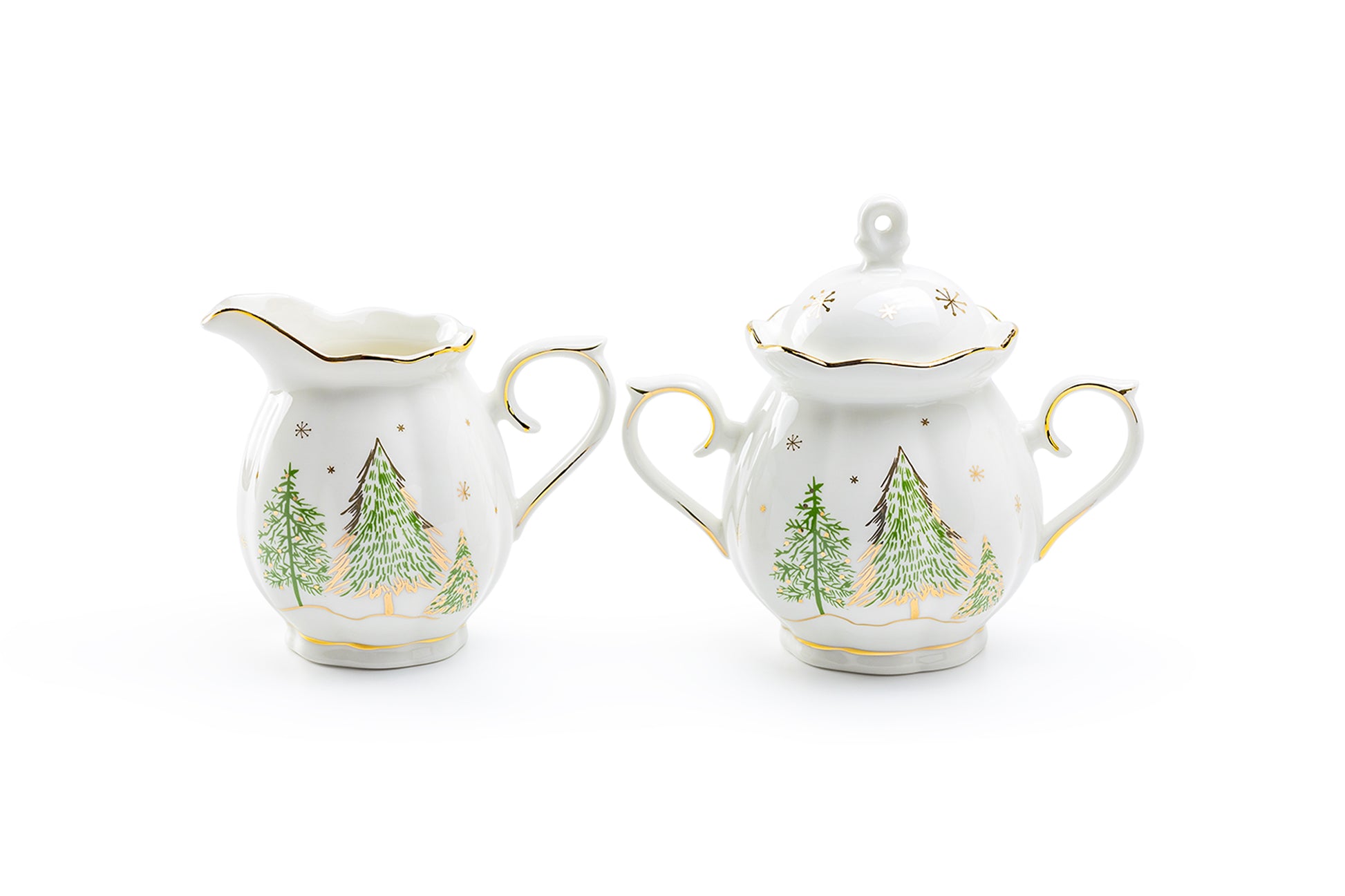 Grace Teaware Christmas Pine Trees Fine Porcelain Sugar & Creamer Set