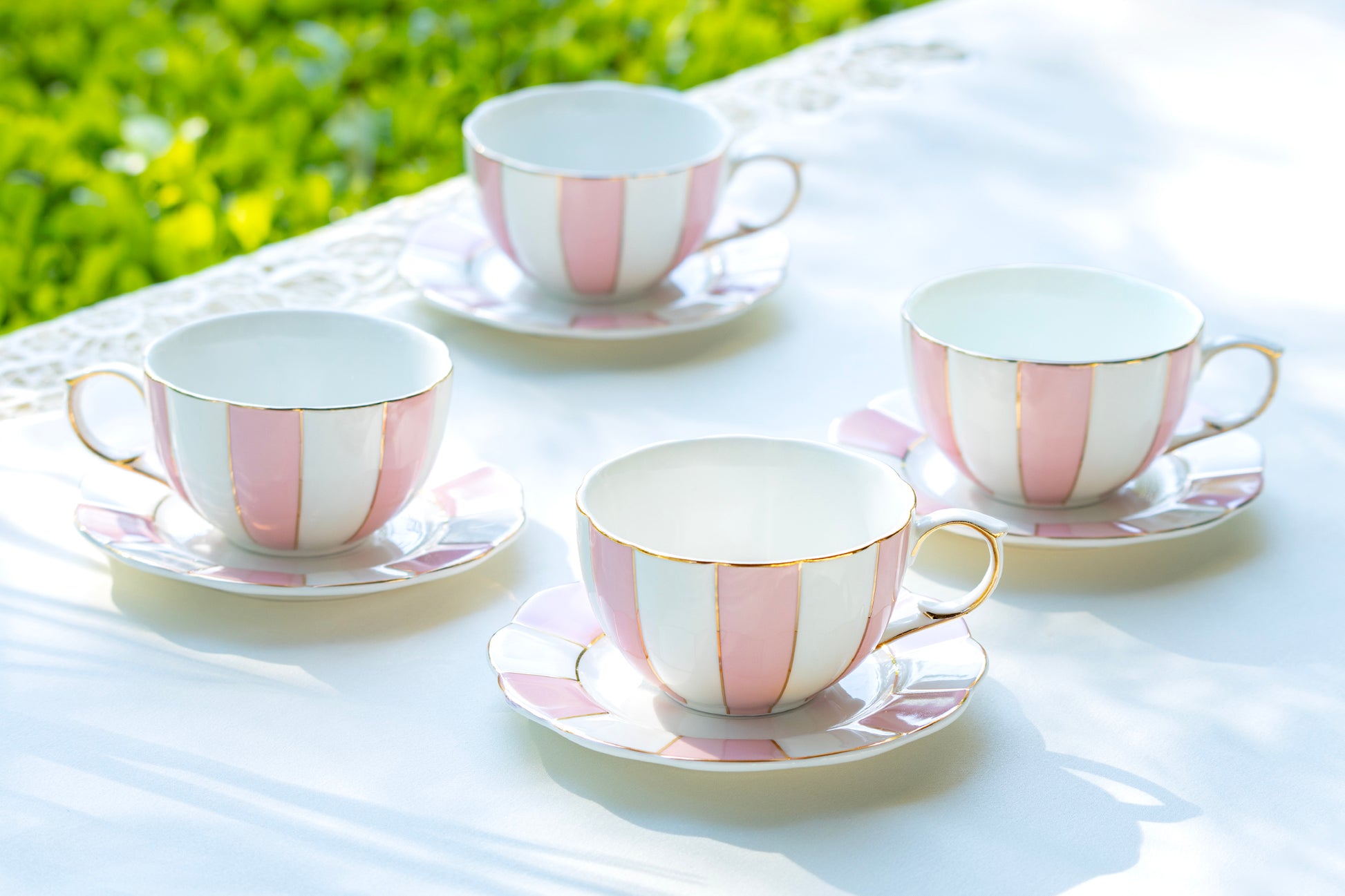 Grace Teaware Pink and White Scallop Fine Porcelain Tea cups