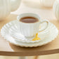White Gold Shell Fine Porcelain Tea Cup and Saucer