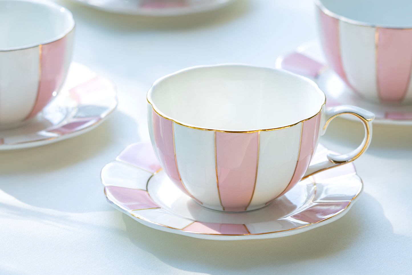 Grace Teaware Pink and White Scallop Fine Porcelain Tea Cup and Saucer