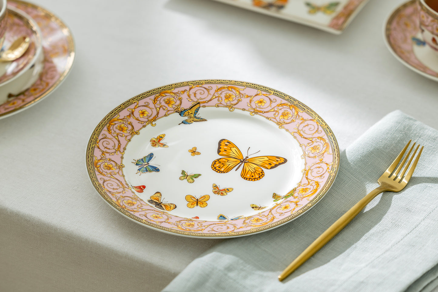 Butterflies with Pink Ornament Fine Porcelain Dessert Plate