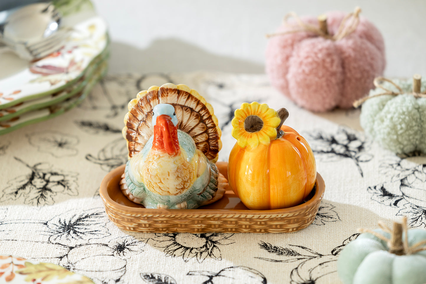 Gift Boxed Turkey and Pumpkin Salt and Pepper Shaker Set