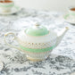 Mint Green Stripe with Gold Dots Fine Porcelain Teapot