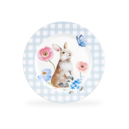 Meadow Bunny Blue Gingham Fine Porcelain Dessert Plate