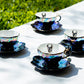 Grace Teaware Skull Black Gold Luster Fine Porcelain Tea Cup and Saucer set of 4