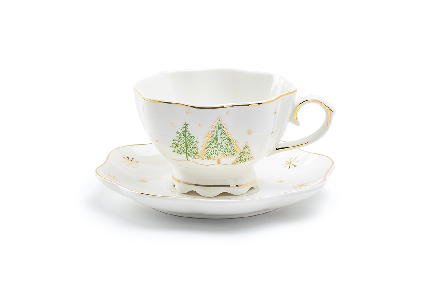 Grace Teaware Christmas Pine Trees Fine Porcelain Tea Cup and Saucer