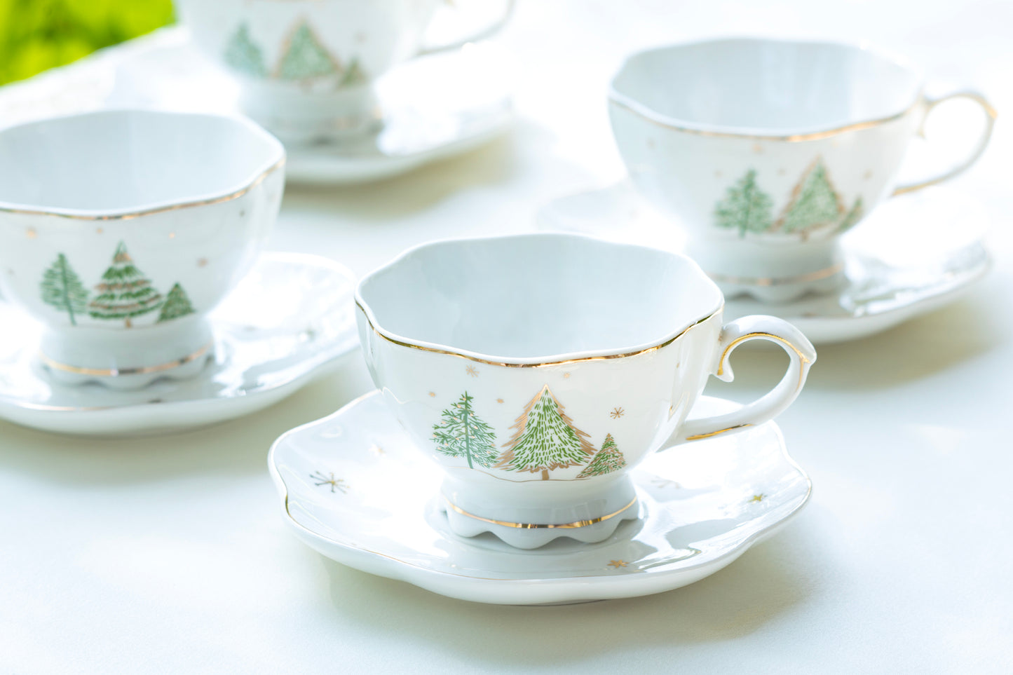 Grace Teaware Winter Holiday Christmas Pine Trees Fine Porcelain Tea Cup and Saucer