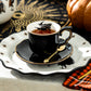 Flying Witch Black Gold Tea Cup and Saucer + Witches Brew Serving Platter Set