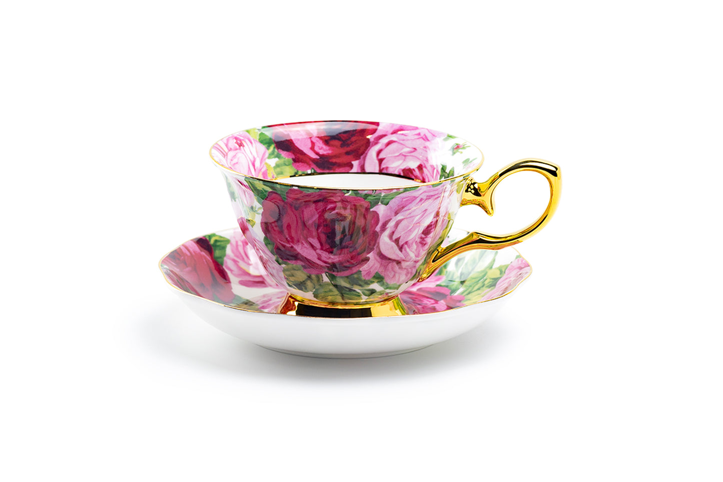 Stechcol Gracie Bone China Rose Bloom Gold Bone China Tea Cup and Saucer