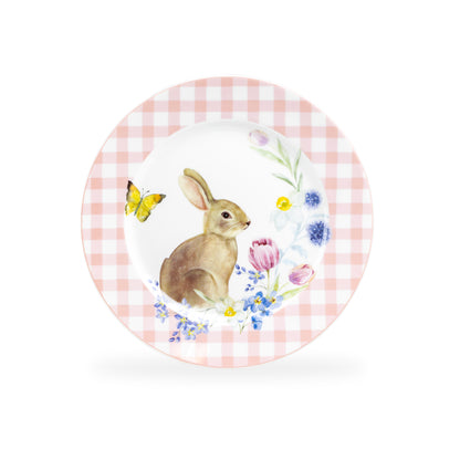 Meadow Bunny Pink Gingham Fine Porcelain Dessert Plate