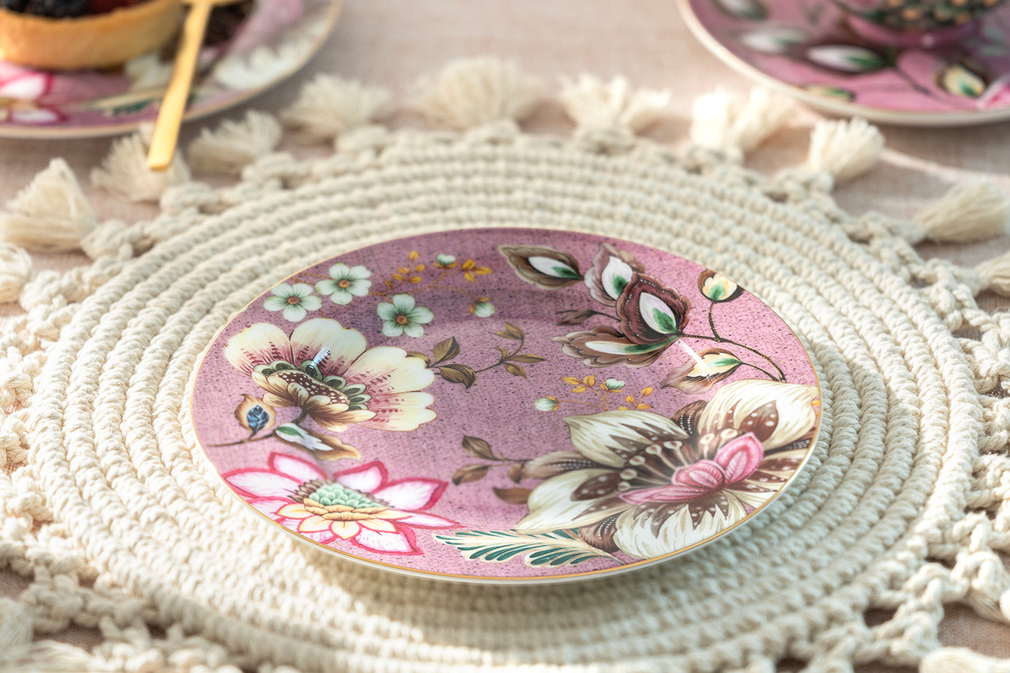 Peacock Lotus Garden Pink Fine Porcelain Dessert Plate