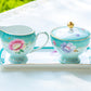 Grace Teaware Mint Floral Garden Fine Porcelain Sugar Creamer & Serving Tray Set