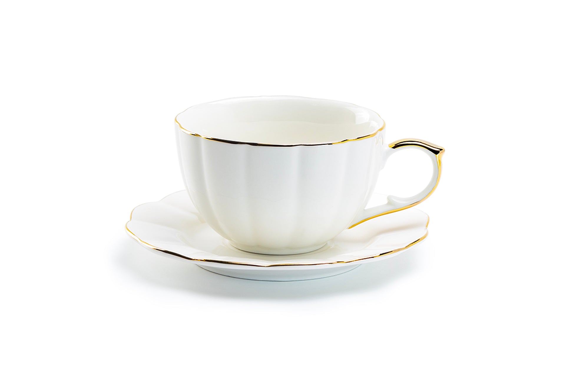 Grace Teaware White Gold Scallop Fine Porcelain Tea / Latte Cup and Saucer