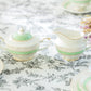 Mint Green Stripe with Gold Dots Fine Porcelain Sugar & Creamer Set