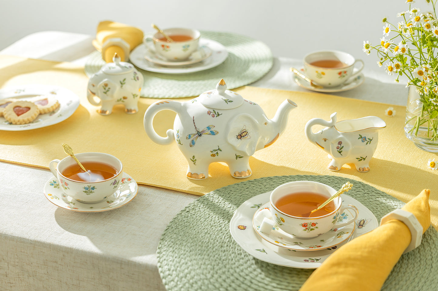 Summer Garden Elephant Fine Porcelain Tea Set