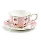 Pink Polka Dot Rosebud Scallop Fine Porcelain Tea Cup and Saucer