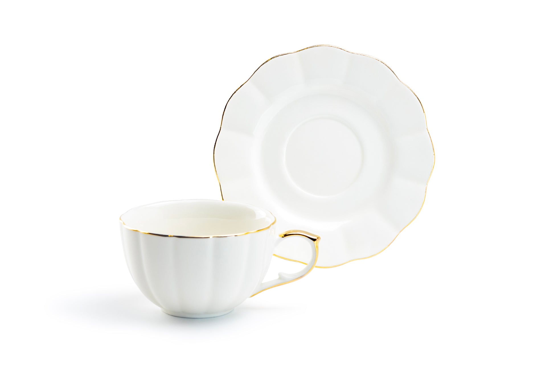 Grace Teaware White Gold Scallop Fine Porcelain Tea Cup and Saucer set