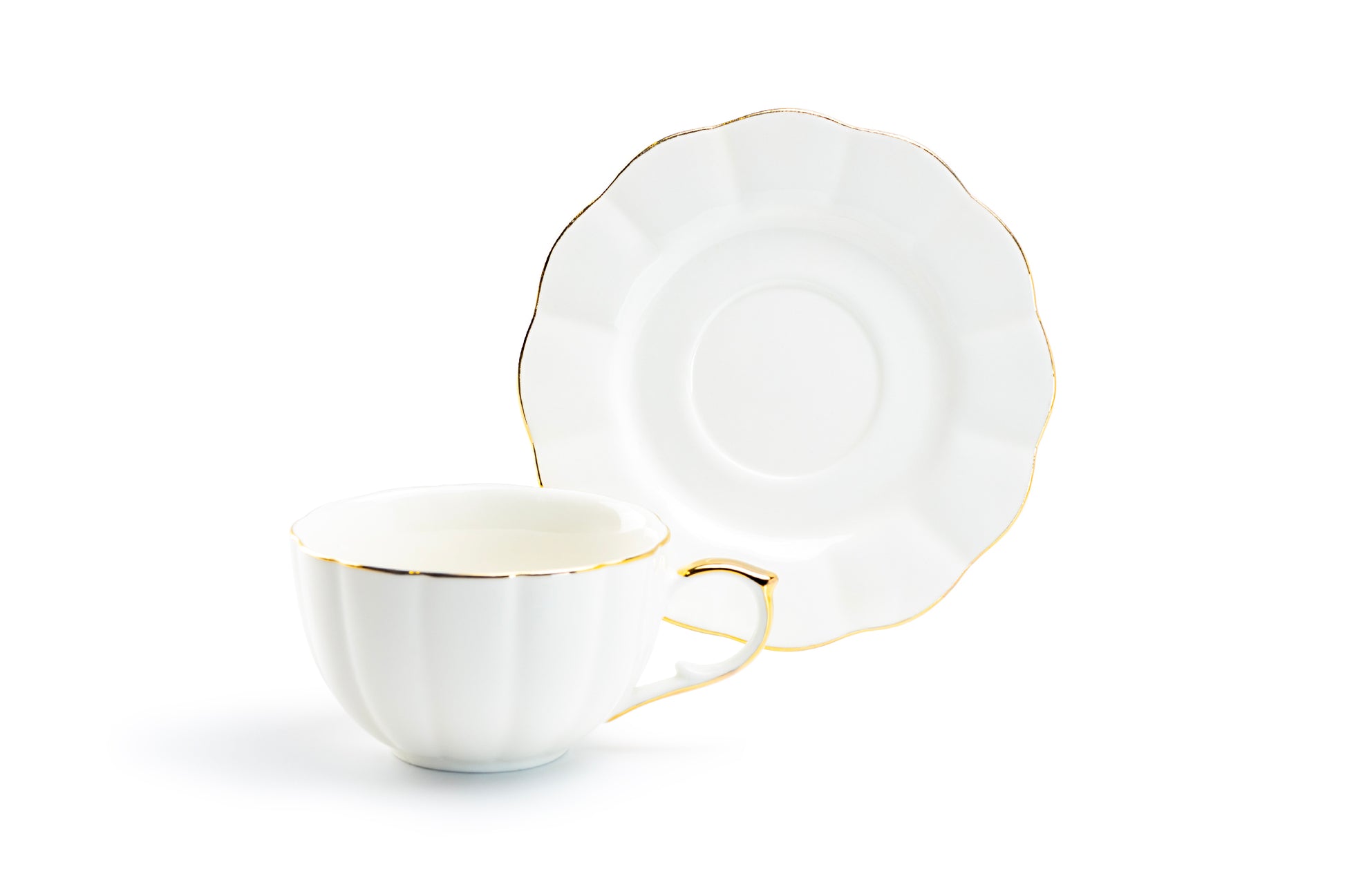 Grace Teaware White Gold Scallop Fine Porcelain Tea Cup and Saucer set