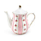Pink Polka Dot Rosebud Scallop Fine Porcelain Teapot