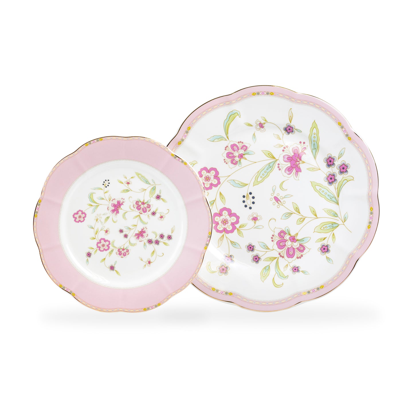 Pink Corn Flowers with Pink Rim Fine Porcelain Dessert / Dinner Plate