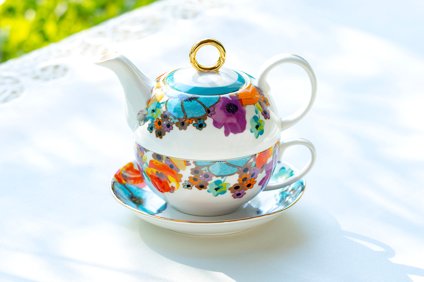 Grace Teaware Meadow Joy Floral Fine Porcelain Tea For One Set