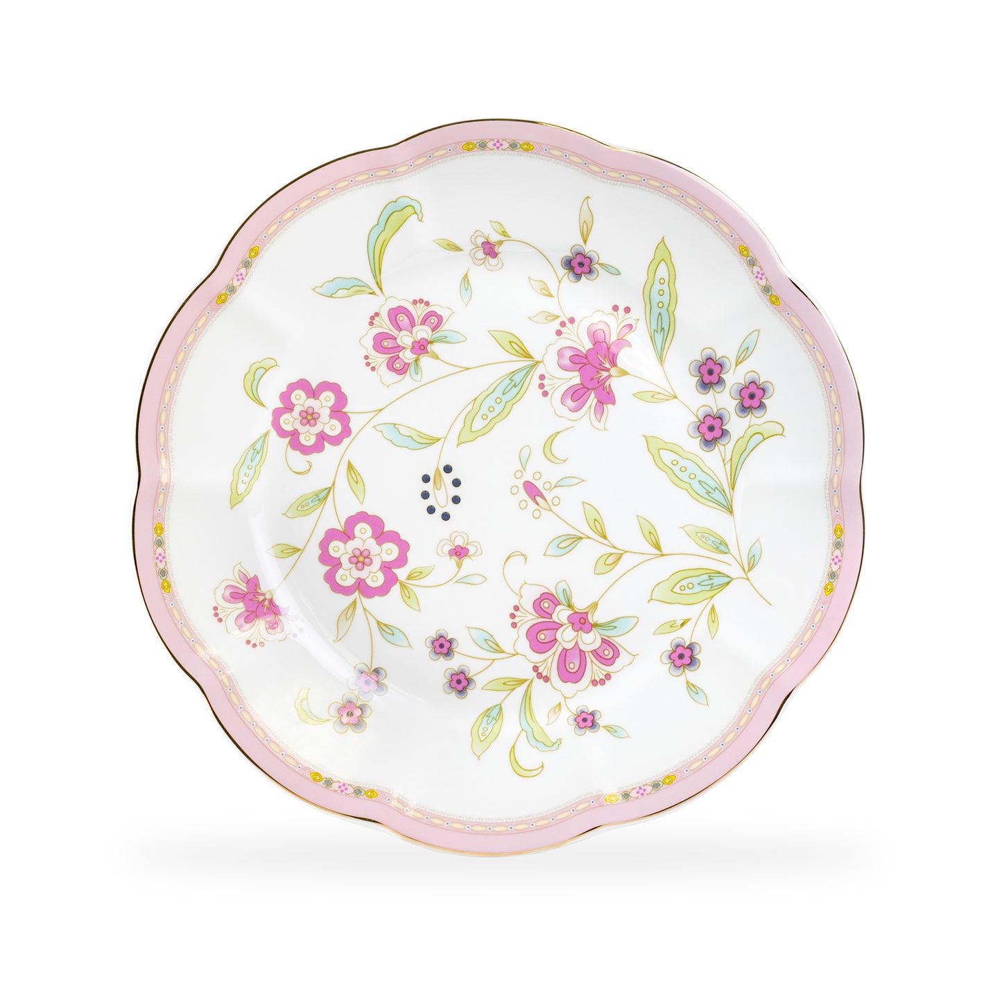 Pink Corn Flowers with Pink Rim Fine Porcelain Dessert / Dinner Plate