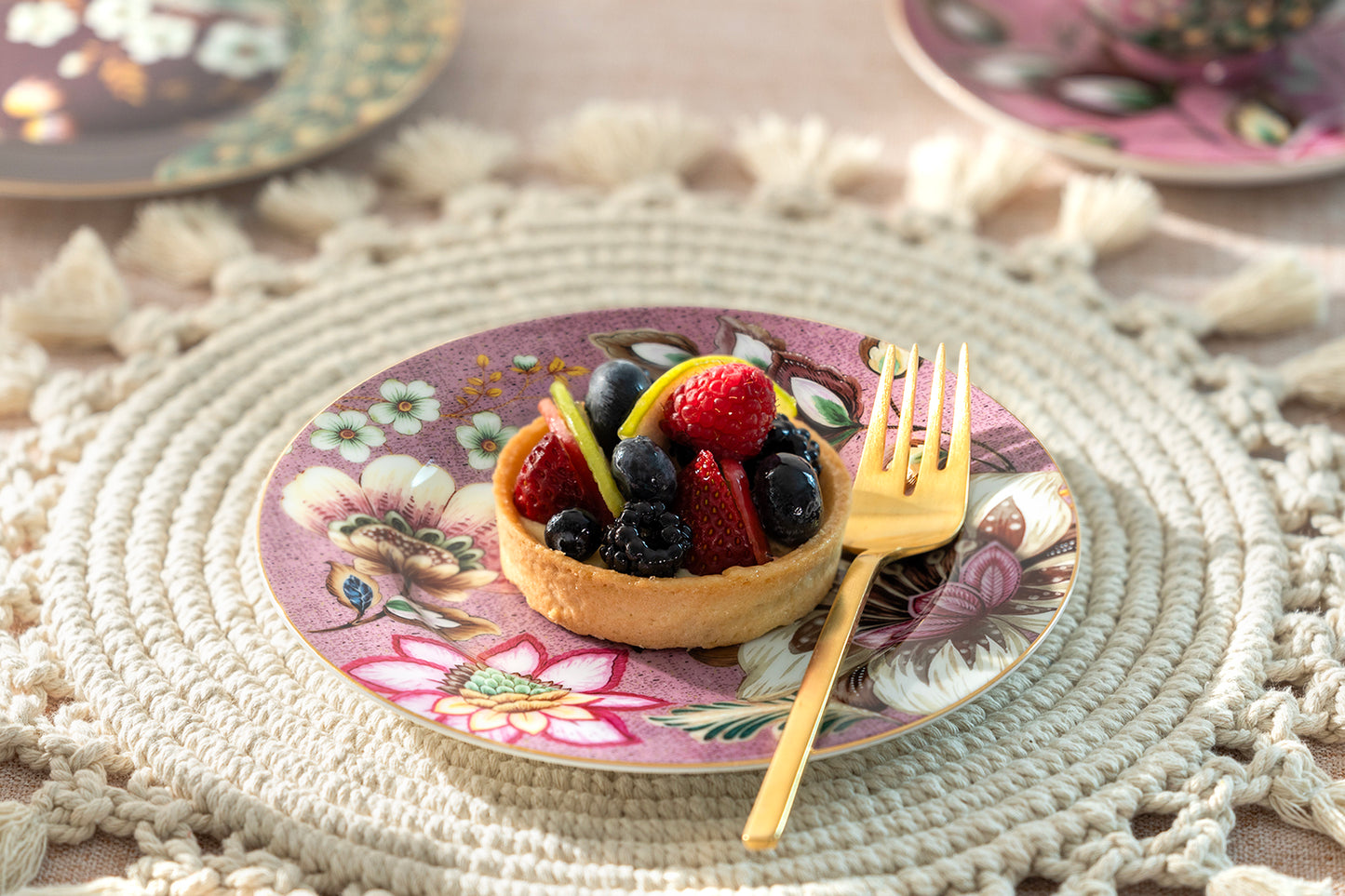 Peacock Lotus Garden Pink Fine Porcelain Dessert Plate