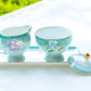 Grace Teaware Mint Flower Garden Fine Porcelain Sugar Creamer & Serving Tray Set