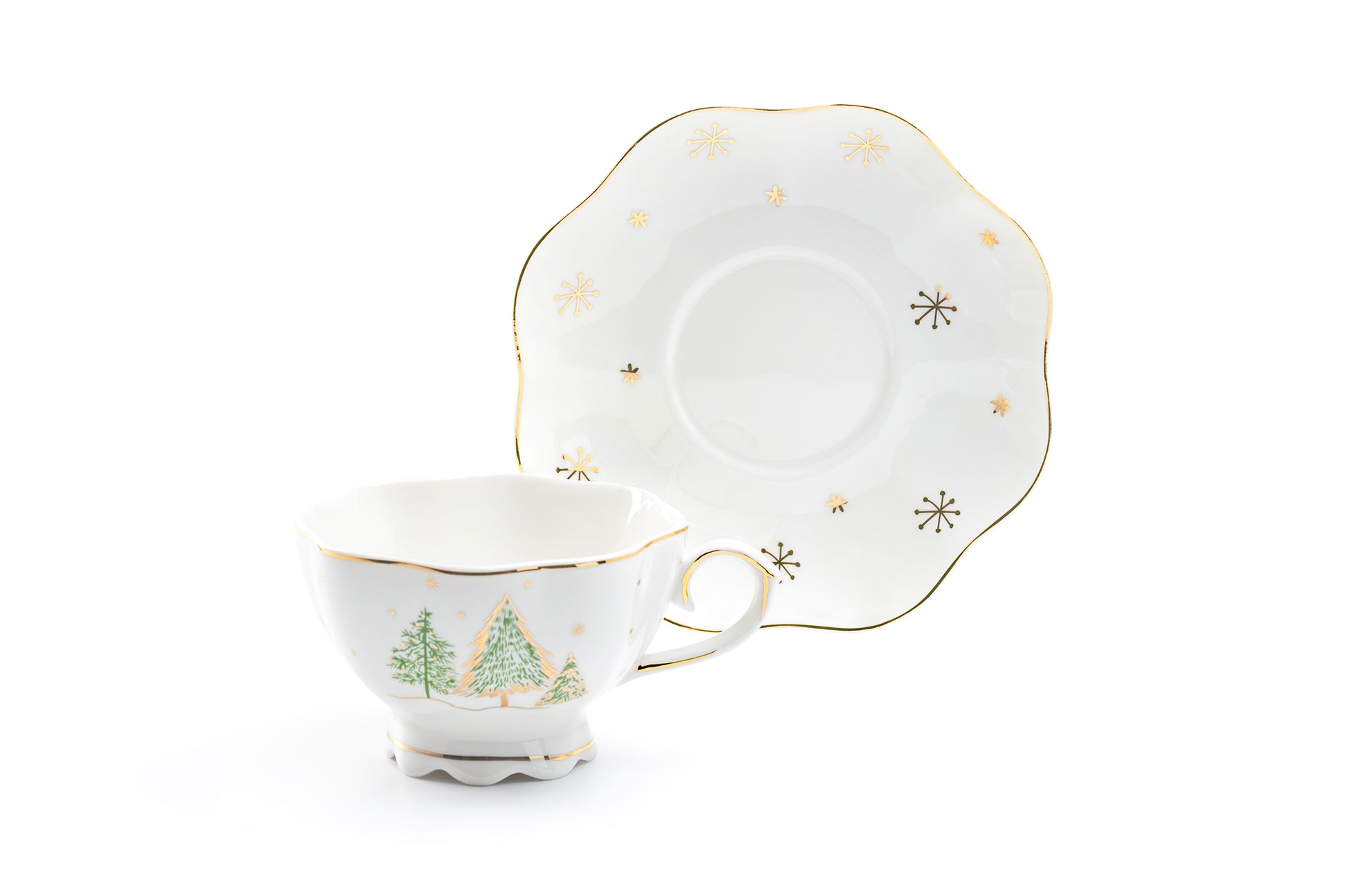 Grace Teaware Christmas Pine Trees Fine Porcelain Tea Cup and Saucer set