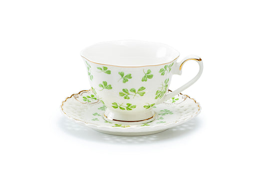 Grace Teaware Shamrock Fine Porcelain Tea Cup and Saucer with Pierced Design