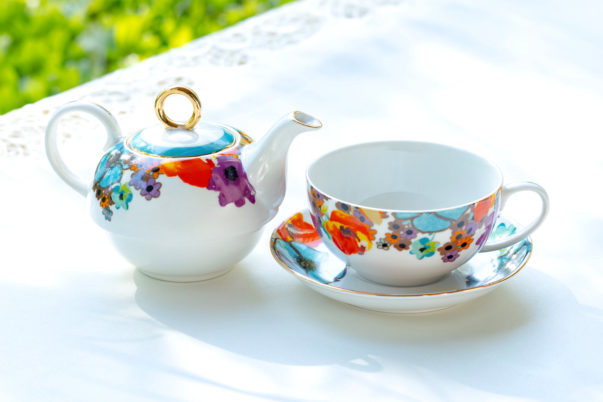 Grace Teaware Meadow Joy Fine Porcelain Tea For One Teapot Tea cup