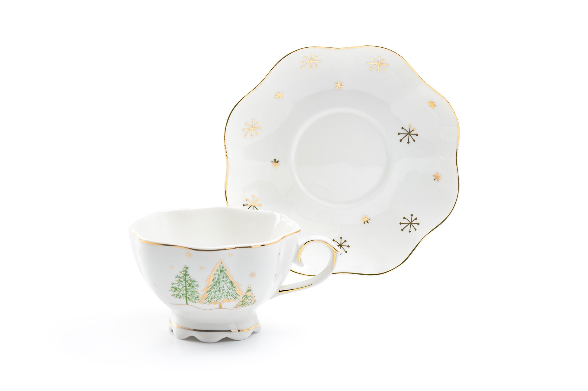 Grace Teaware Christmas Pine Trees Fine Porcelain Tea Cup and Saucer set