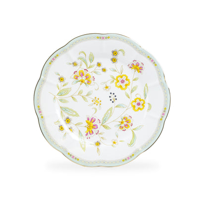 Yellow Corn Flowers with Mint Rim Fine Porcelain Dessert / Dinner Plate