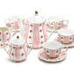 Pink Polka Dot Rosebud Scallop Fine Porcelain Tea Set