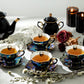 Grace Teaware Skull Black Gold Luster 11-Piece Tea Set, black gold scallop teapot sugar and creamer, 4 skull luster tea cup and saucer sets