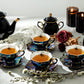 Grace Teaware Spider Black Gold Luster 11-Piece Tea Set, black gold scallop teapot sugar and creamer, 4 spider luster tea cup and saucer sets