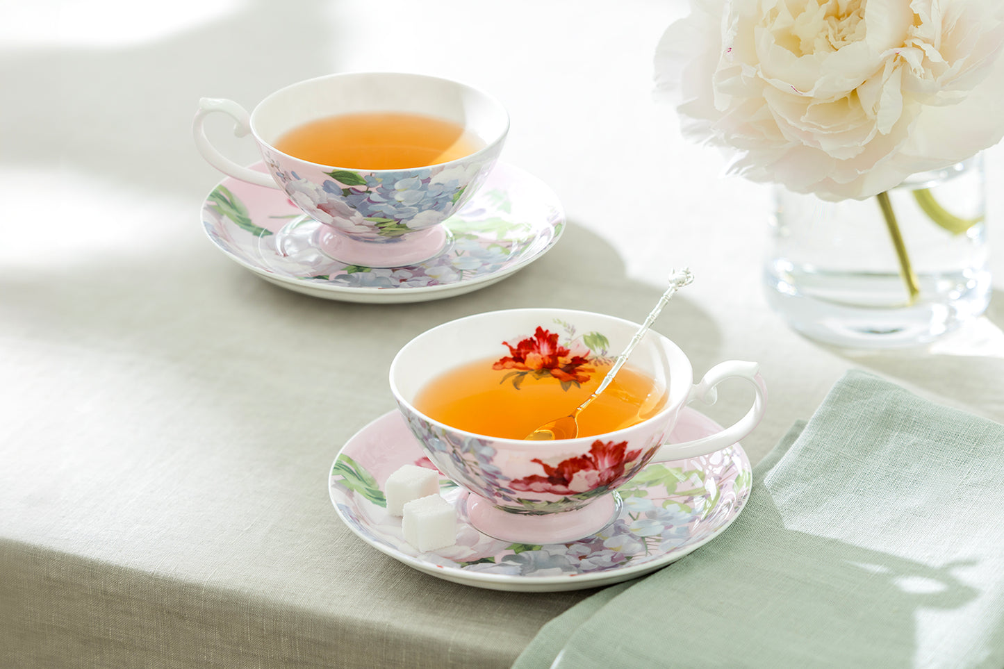 Red Peony Pink Bone China Cup and Saucer