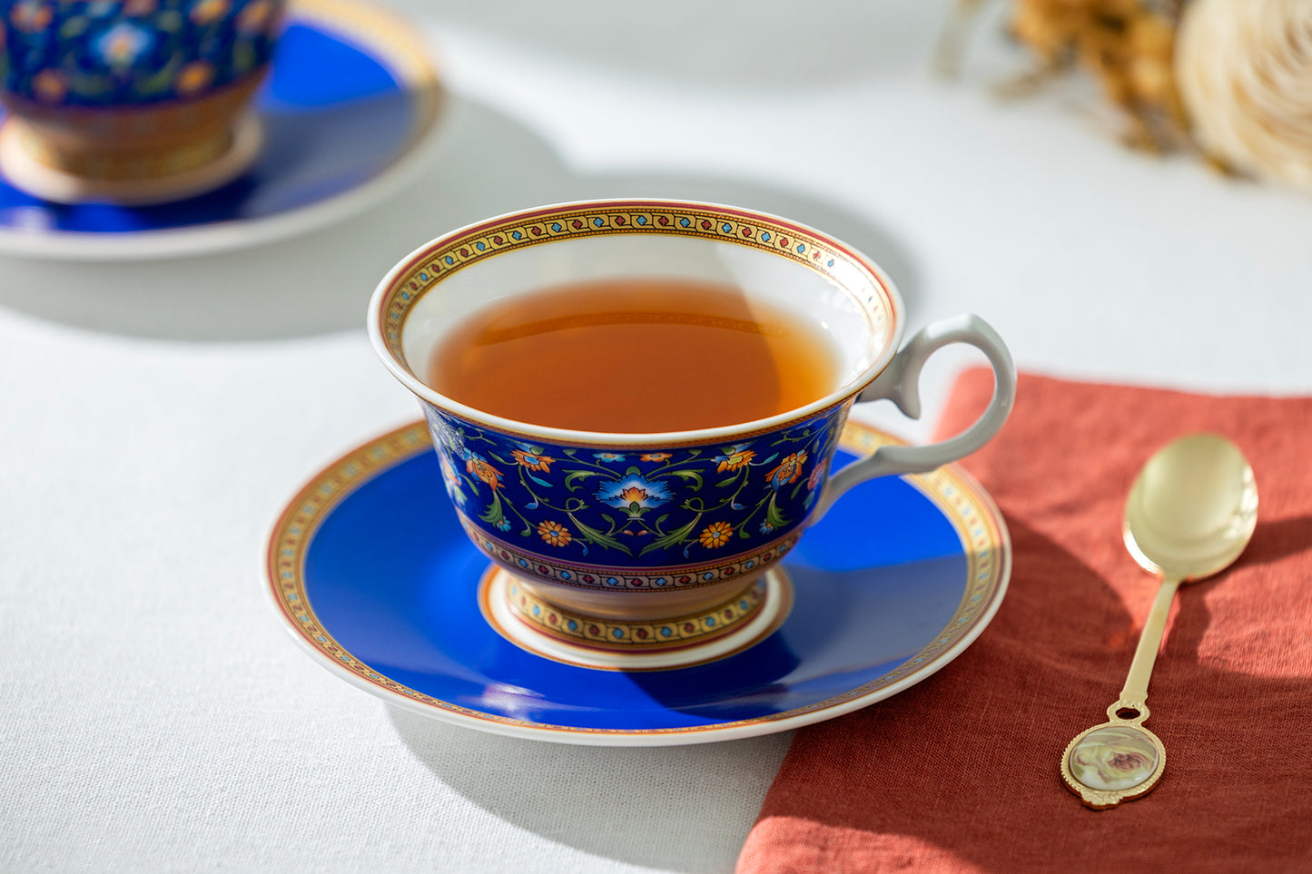 Gracie Bone China Royal Blue Floral Bone China Tea Cup and Saucer