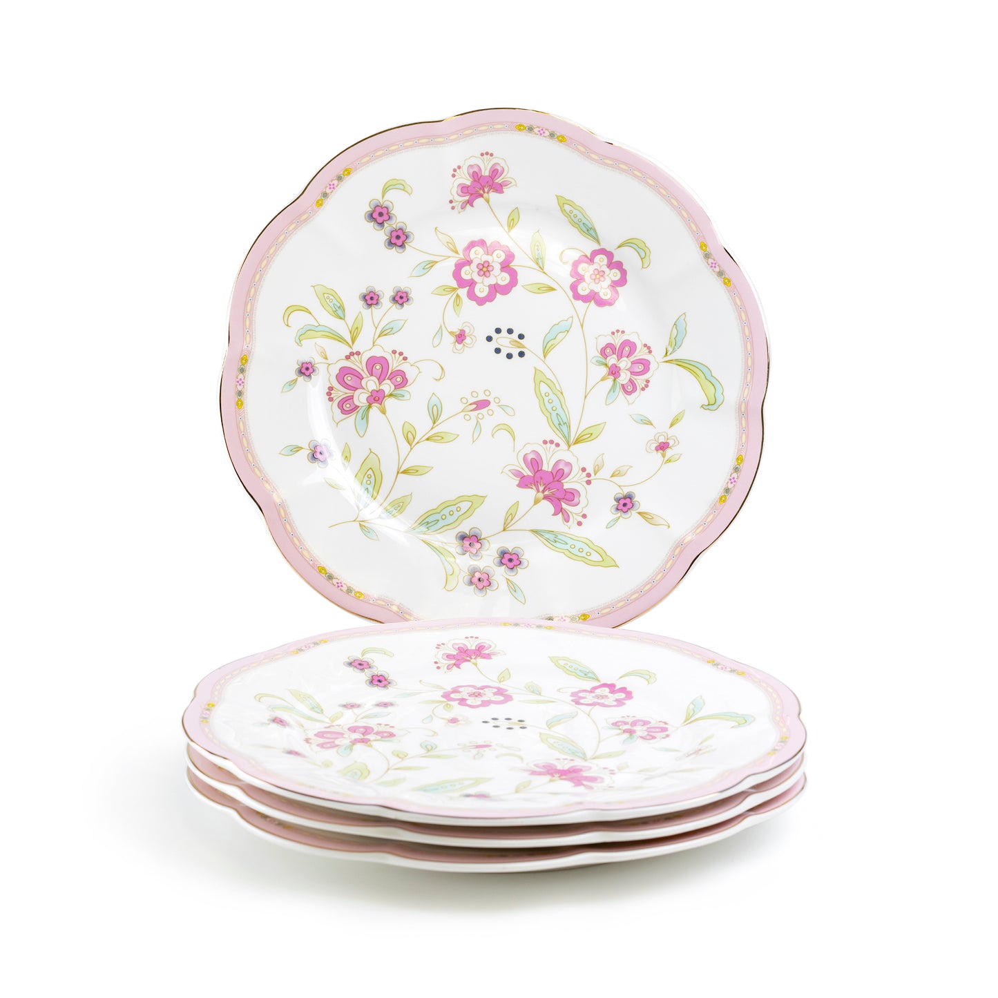 Pink Corn Flowers with Pink Rim Fine Porcelain Dessert / Dinner Plate