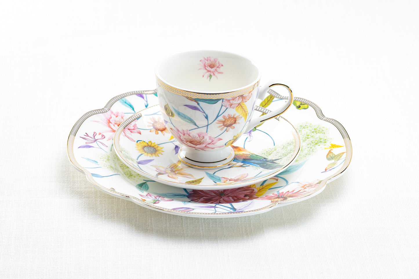 Spring Flowers with Hummingbird Fine Porcelain Tea Cup and Saucer