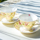 Gracie Bone China Rosebud with Hummingbird Bone China Tea Cup and Saucer set of 2