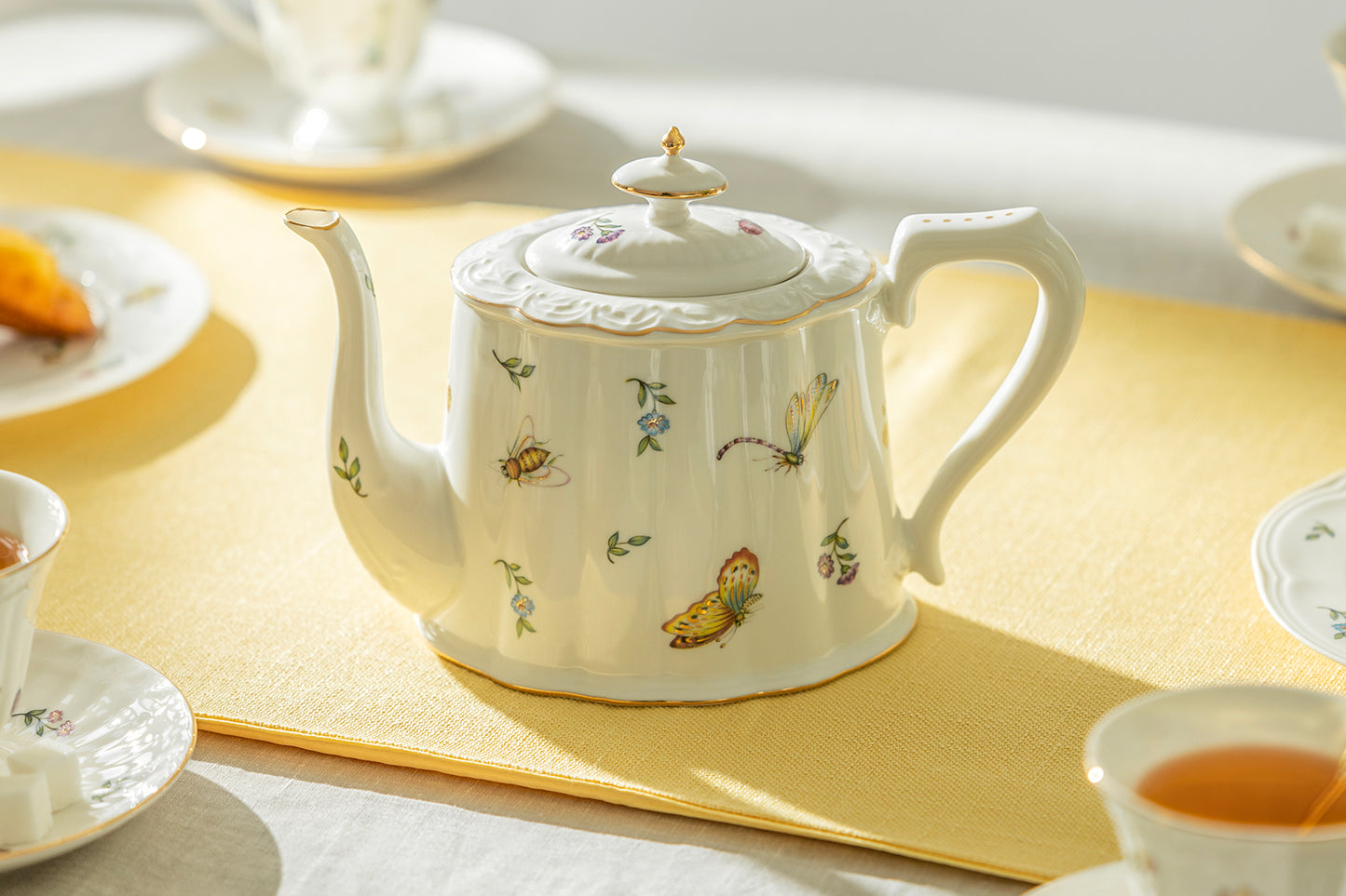 Grace Teaware Summer Garden Fine Porcelain Teapot Bee Butterfly Dragonfly Floral Flowers