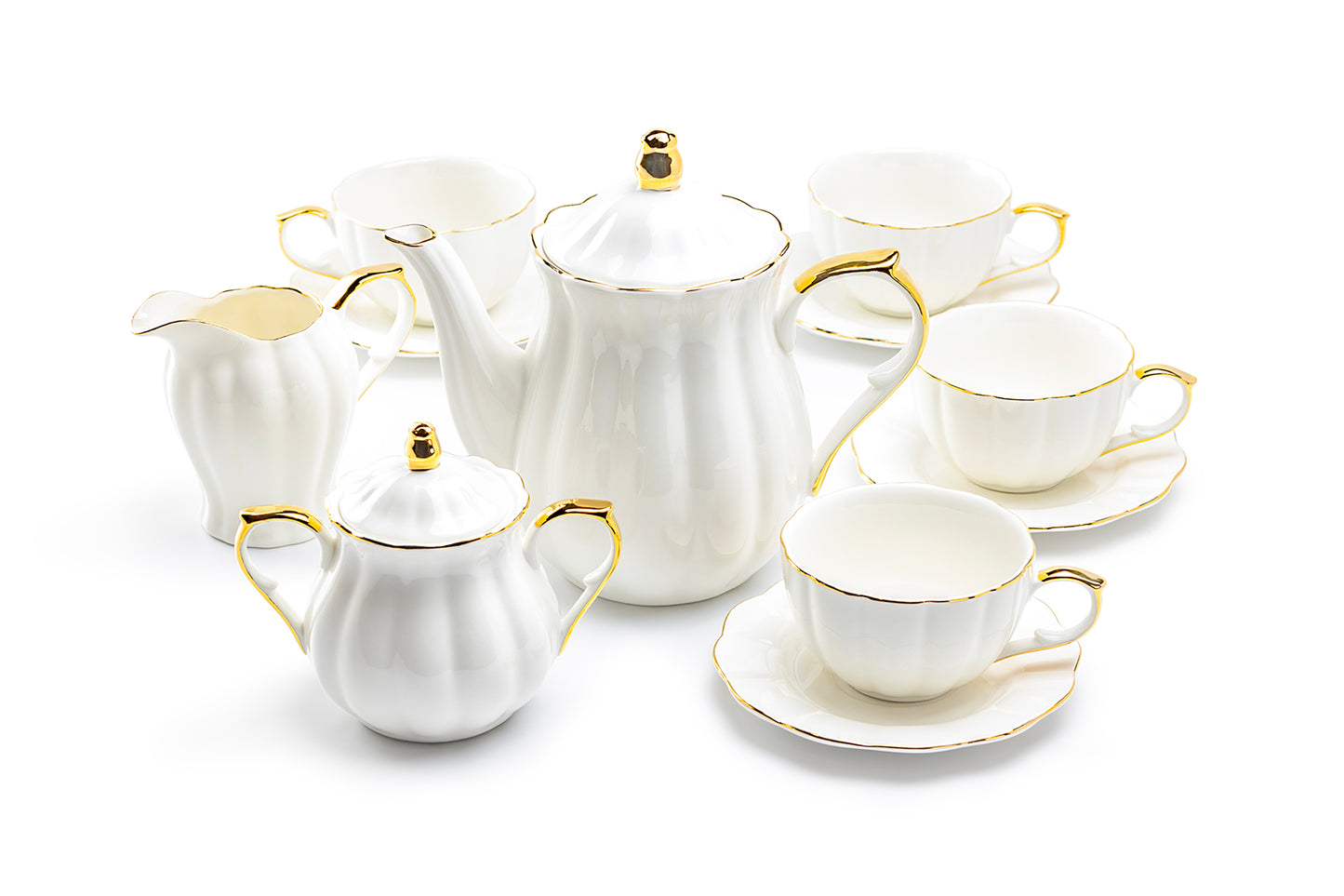 Grace Teaware White Gold Scallop Fine Porcelain Tea Set