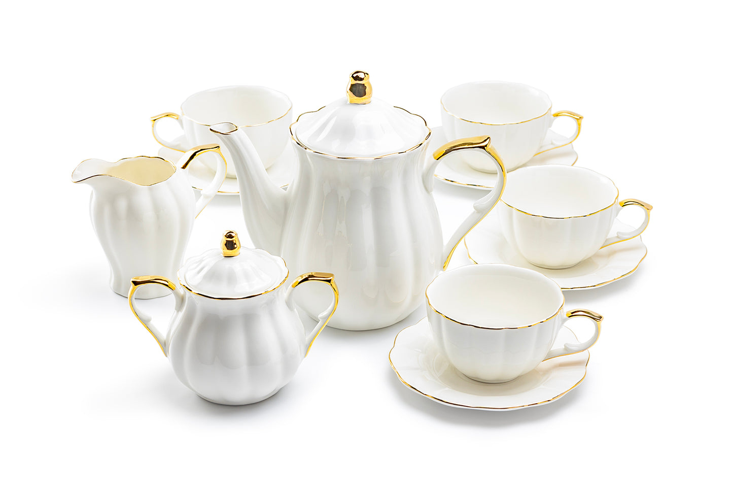 Grace Teaware White Gold Scallop Fine Porcelain Tea Set