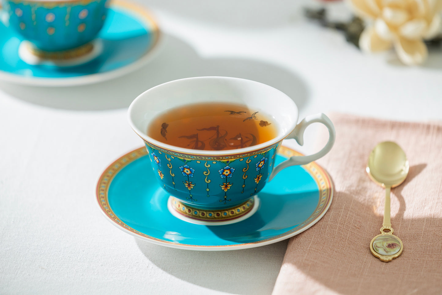 Gracie Bone China Royal Turquoise Voyage Bone China Tea Cup and Saucer