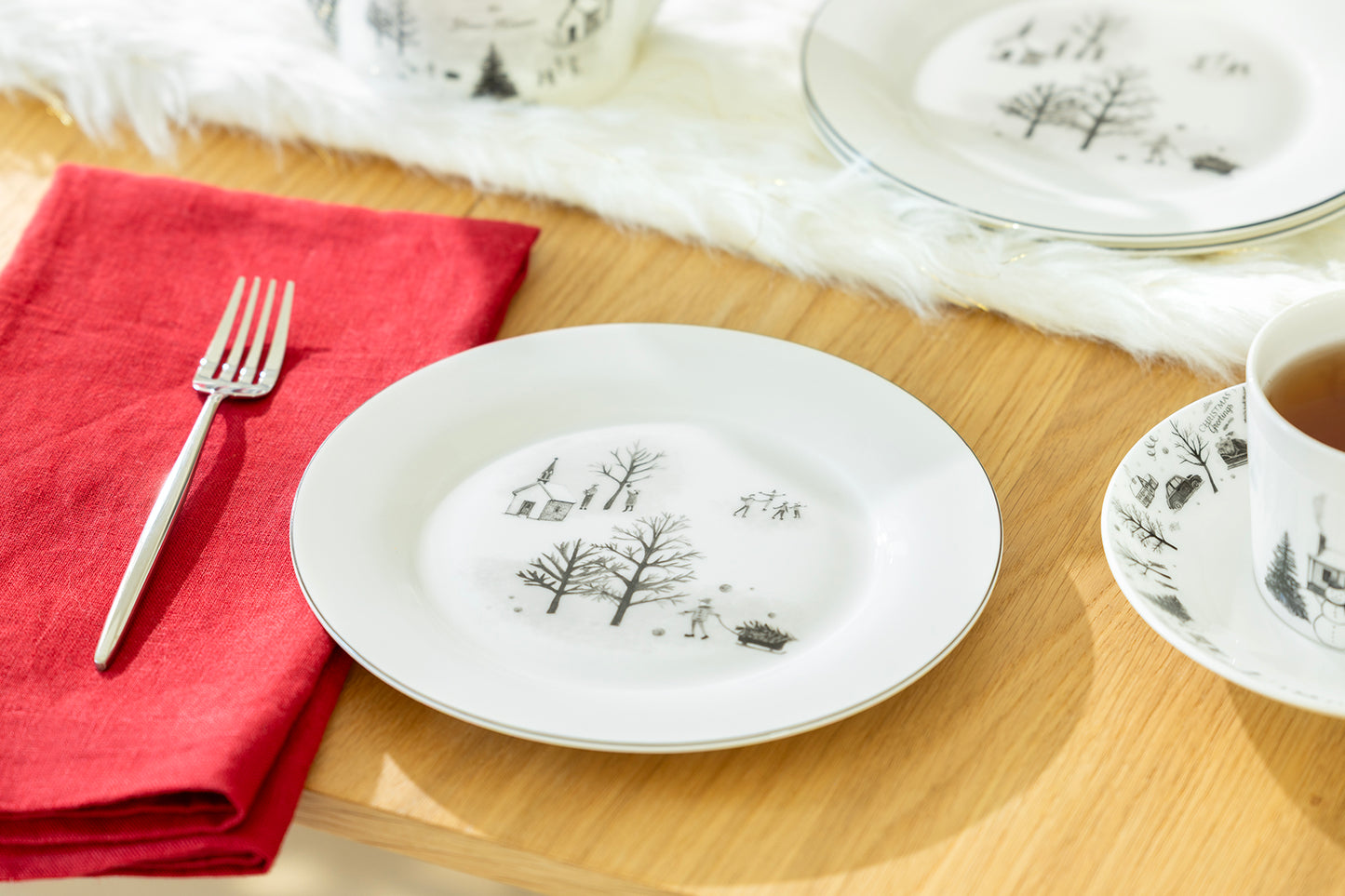 7.5" Winter Wonderland Snow Village Bone China Dessert Plate