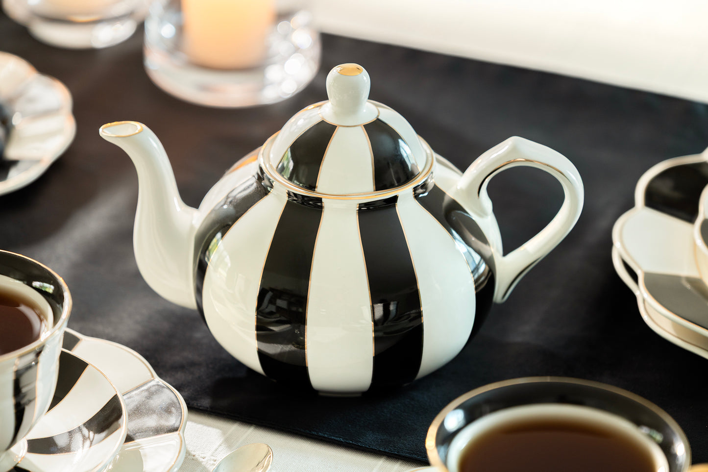 Black Carousel Stripes Fine Porcelain Teapot