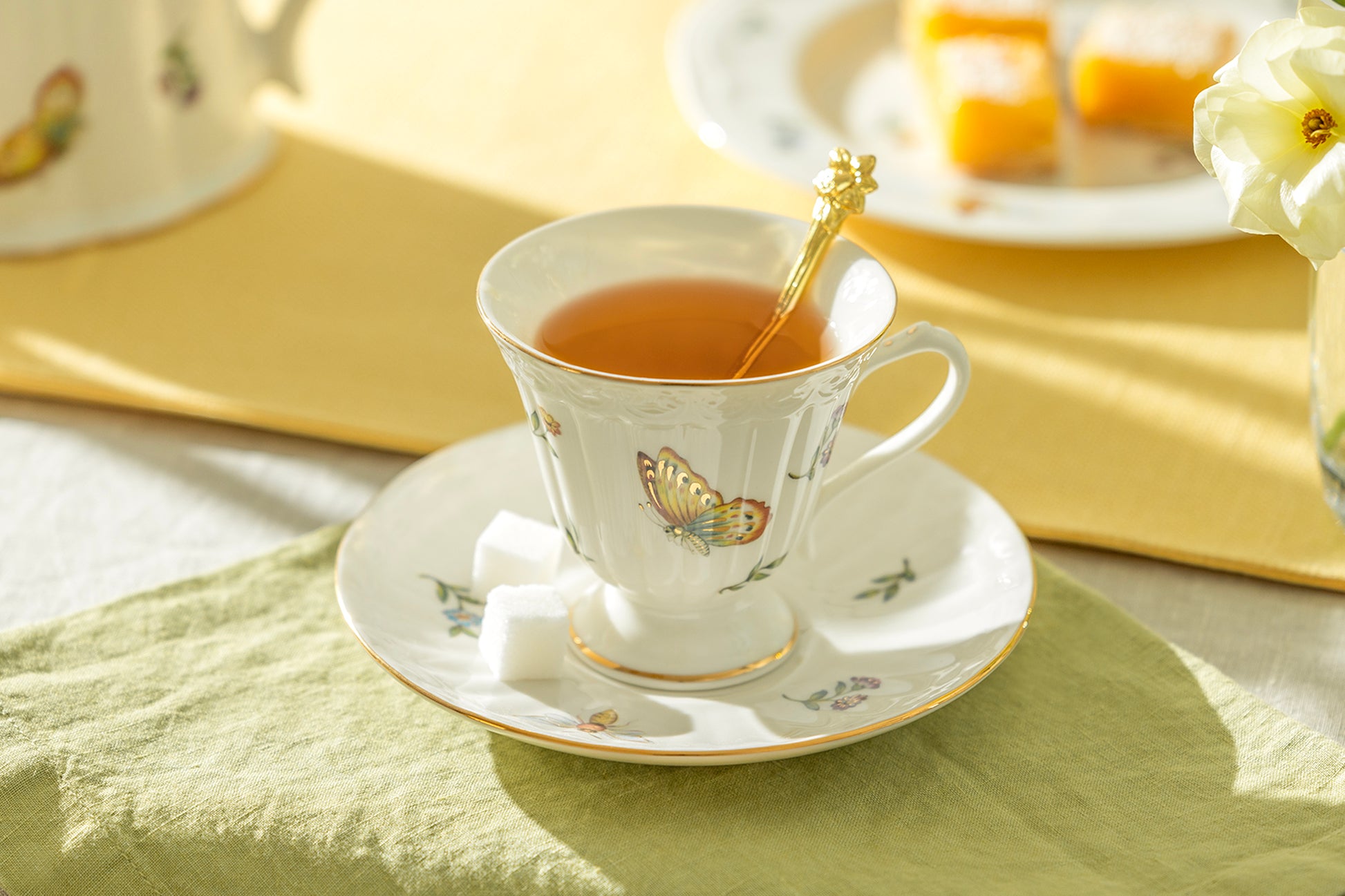 Grace Teaware Summer Garden Fine Porcelain Tea Cup and Saucer Butterfly Dragonfly